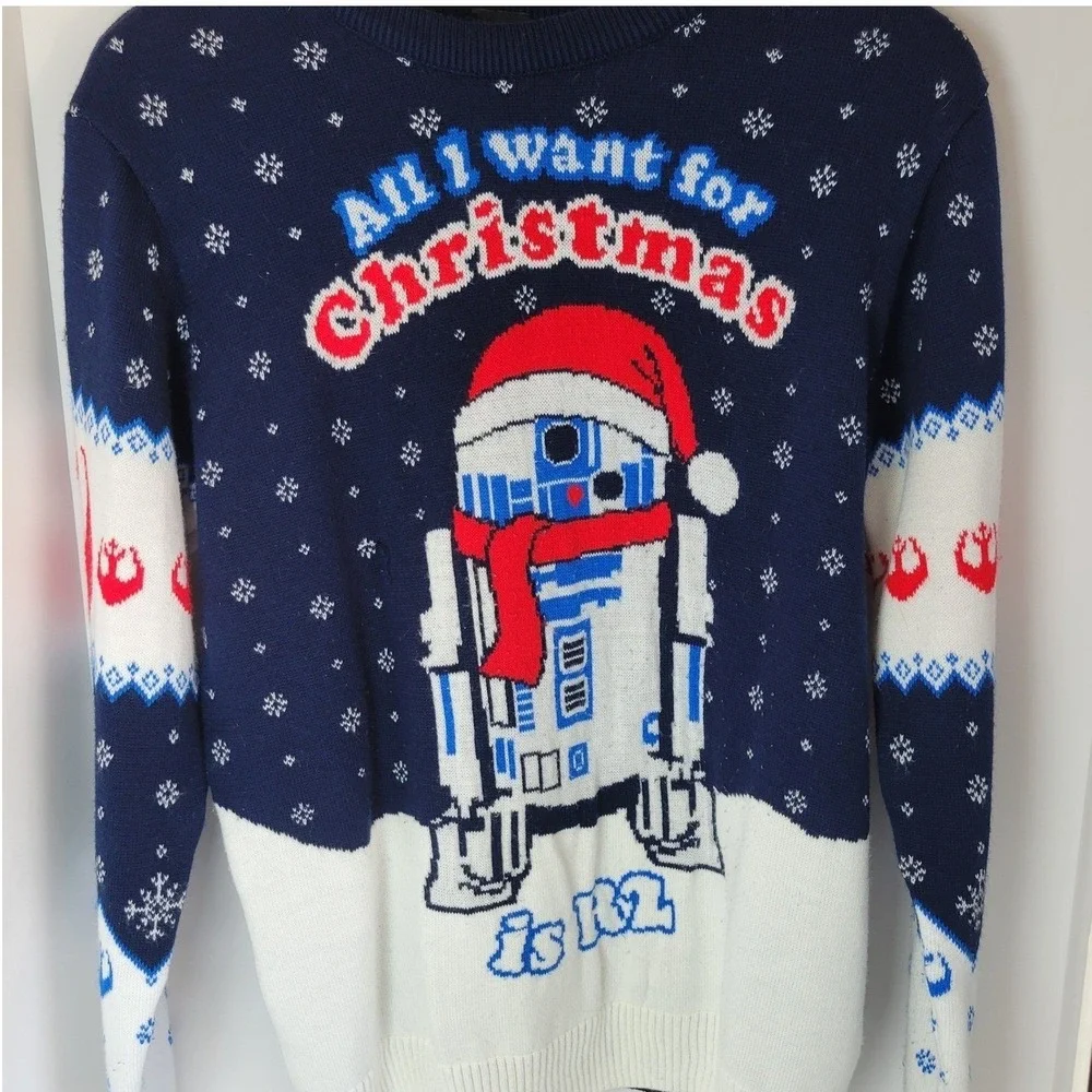 Star Wars Merchoid R2-D2 Ugly Christmas Sweater Mens Medium Navy Blue Holiday